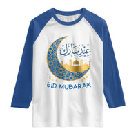Eid Mubarak Crescent Moon Mosque Raglan Shirt Arabic Calligraphy Islamic Celebration Gift