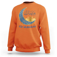 Eid Mubarak Crescent Moon Mosque Sweatshirt Arabic Calligraphy Islamic Celebration Gift