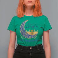 Eid Mubarak Crescent Moon Mosque T Shirt For Women Arabic Calligraphy Islamic Celebration Gift