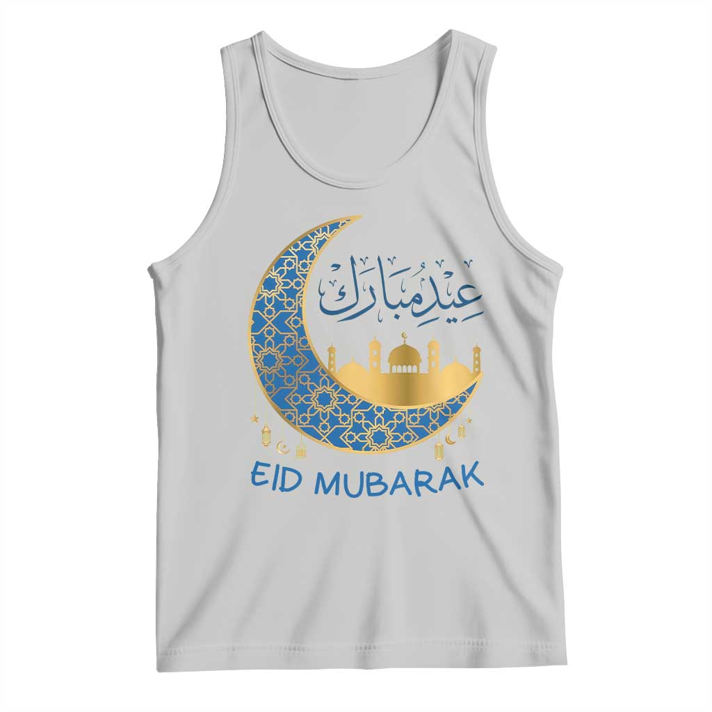 Eid Mubarak Crescent Moon Mosque Tank Top Arabic Calligraphy Islamic Celebration Gift