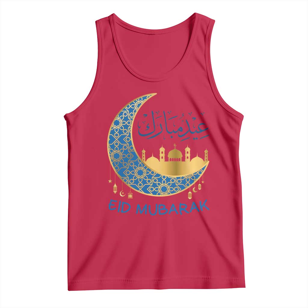 Eid Mubarak Crescent Moon Mosque Tank Top Arabic Calligraphy Islamic Celebration Gift