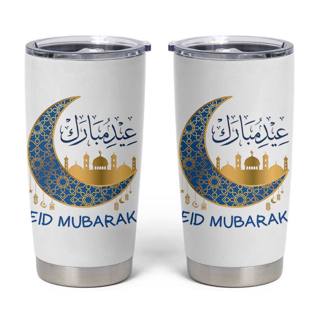 Eid Mubarak Crescent Moon Mosque Tumbler Cup Arabic Calligraphy Islamic Celebration Gift