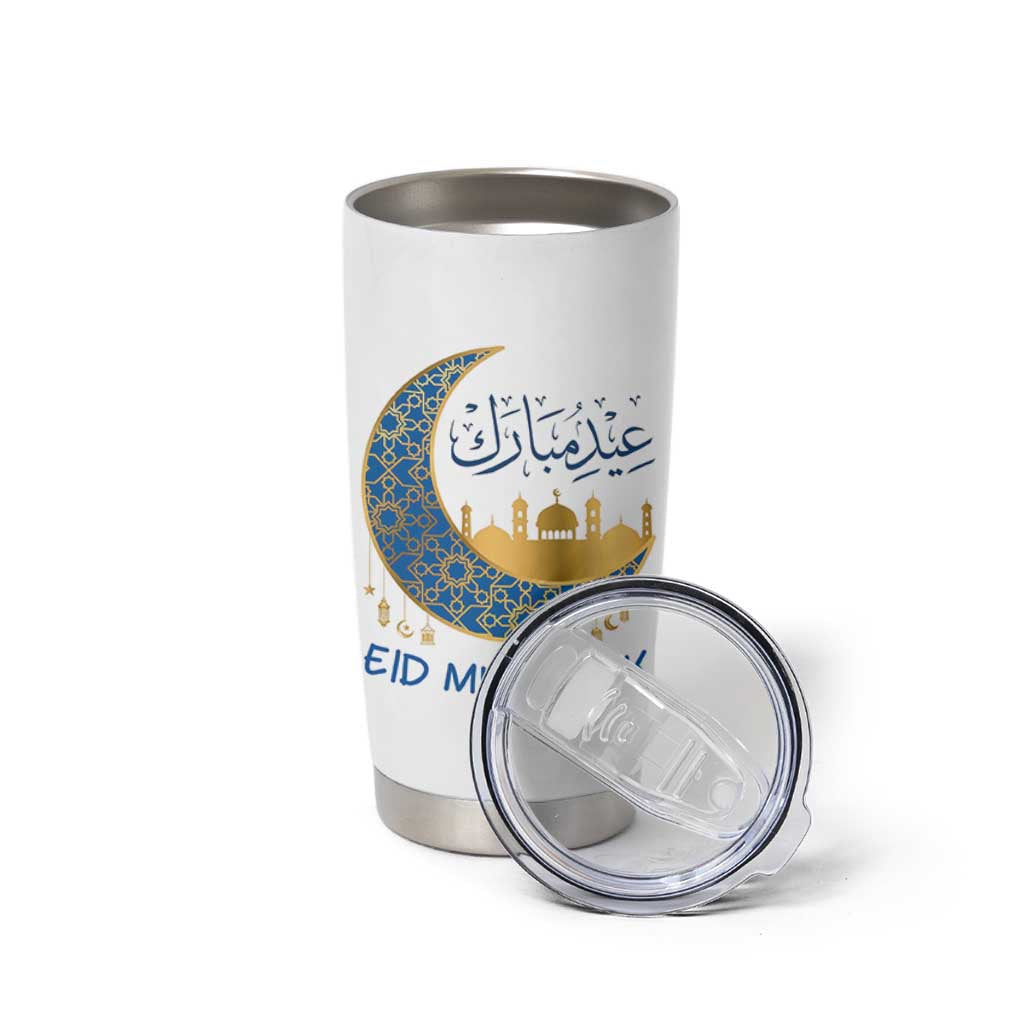 Eid Mubarak Crescent Moon Mosque Tumbler Cup Arabic Calligraphy Islamic Celebration Gift