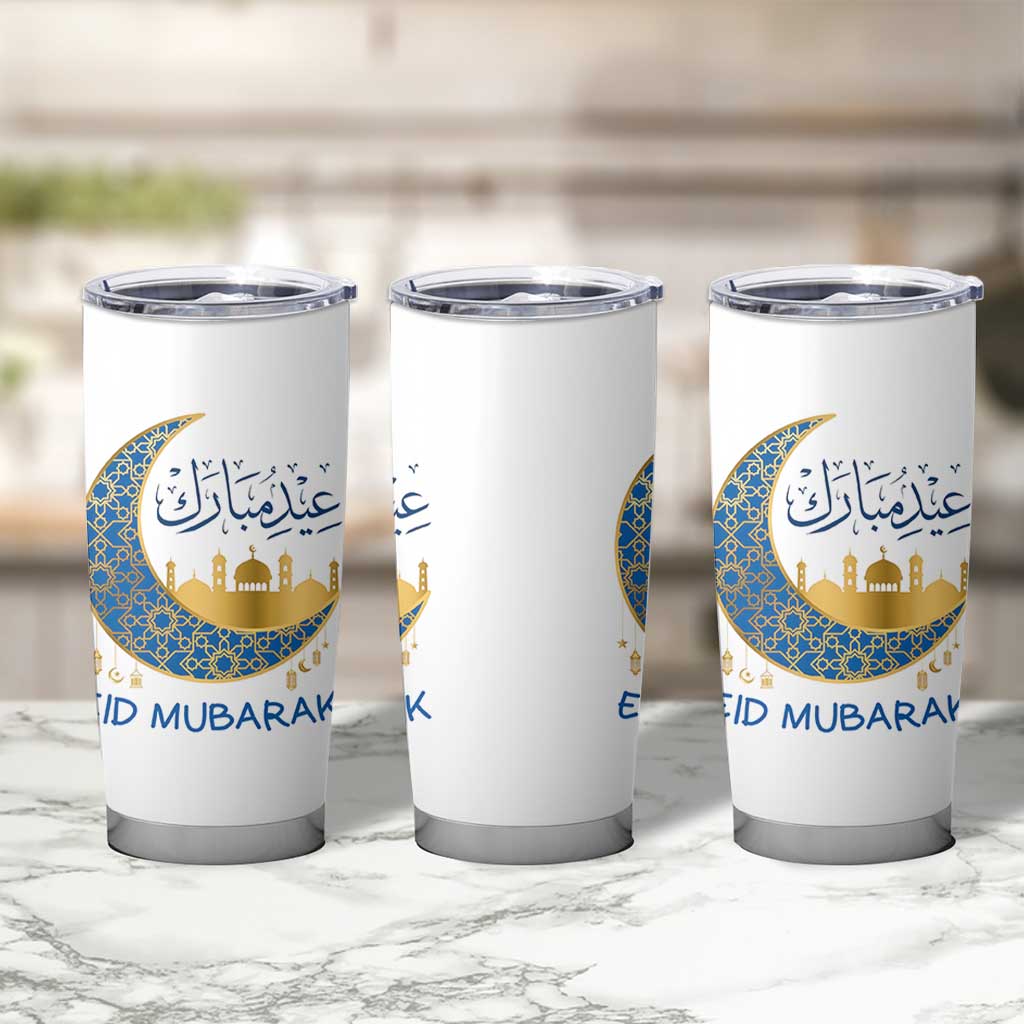 Eid Mubarak Crescent Moon Mosque Tumbler Cup Arabic Calligraphy Islamic Celebration Gift