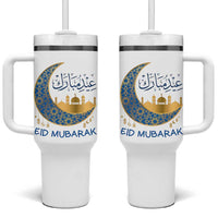 Eid Mubarak Crescent Moon Mosque Tumbler With Handle Arabic Calligraphy Islamic Celebration Gift
