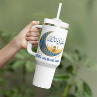 Eid Mubarak Crescent Moon Mosque Tumbler With Handle Arabic Calligraphy Islamic Celebration Gift