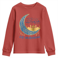 Eid Mubarak Crescent Moon Mosque Youth Sweatshirt Arabic Calligraphy Islamic Celebration Gift