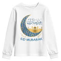 Eid Mubarak Crescent Moon Mosque Youth Sweatshirt Arabic Calligraphy Islamic Celebration Gift