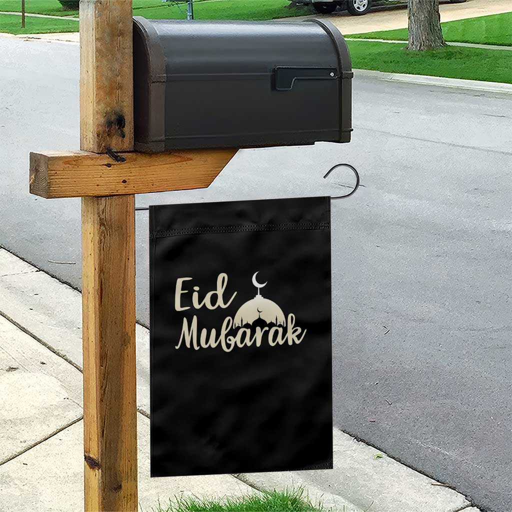 Eid Mubarak Mosque Silhouette Garden Flag Islamic Holiday Celebration