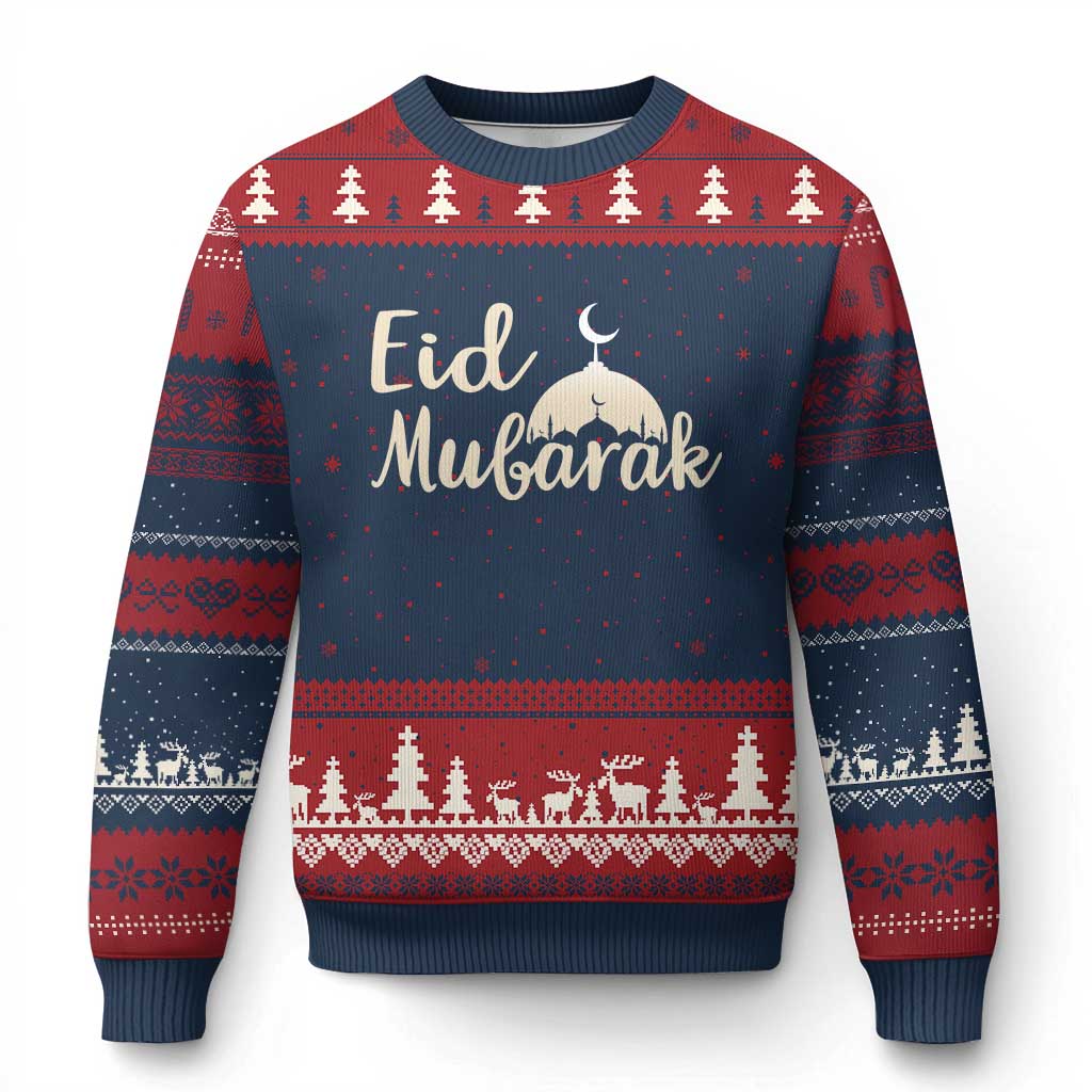 Eid Mubarak Mosque Silhouette Ugly Christmas Sweater Islamic Holiday Celebration