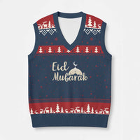 Eid Mubarak Mosque Silhouette V-Neck Knit Sweater Vest Islamic Holiday Celebration