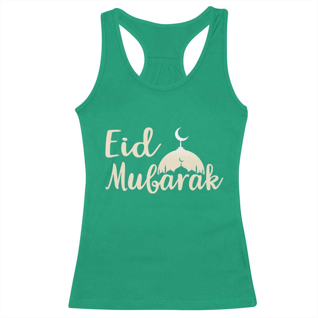 Eid Mubarak Mosque Silhouette Racerback Tank Top Islamic Holiday Celebration
