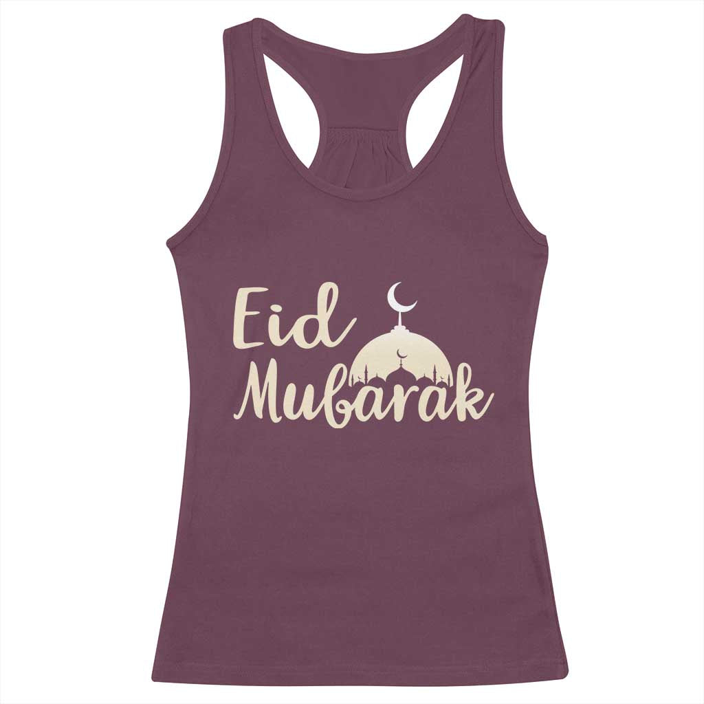 Eid Mubarak Mosque Silhouette Racerback Tank Top Islamic Holiday Celebration