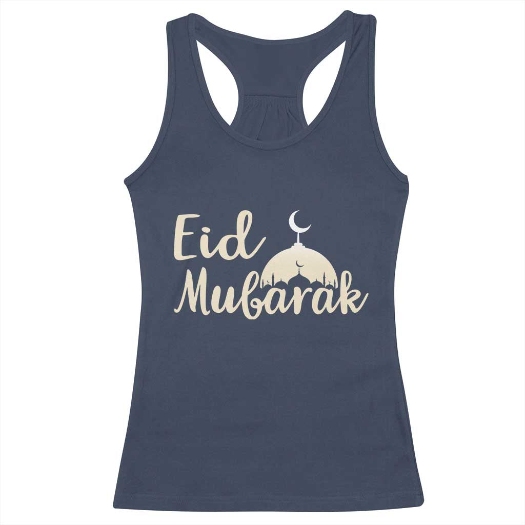 Eid Mubarak Mosque Silhouette Racerback Tank Top Islamic Holiday Celebration