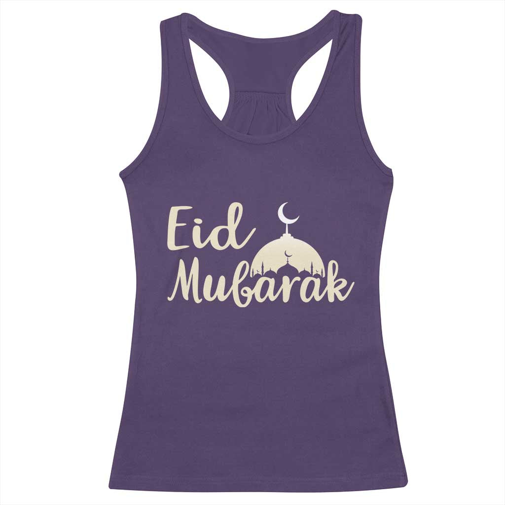 Eid Mubarak Mosque Silhouette Racerback Tank Top Islamic Holiday Celebration