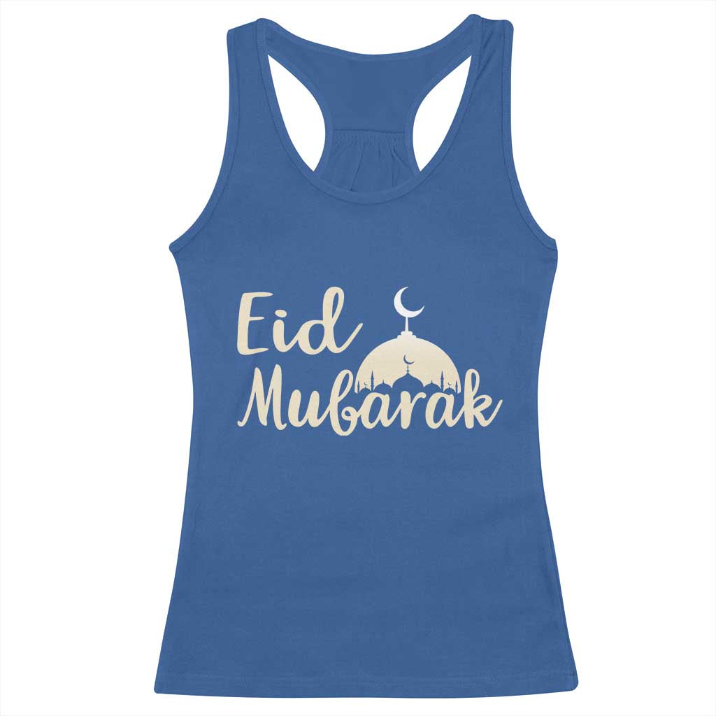 Eid Mubarak Mosque Silhouette Racerback Tank Top Islamic Holiday Celebration