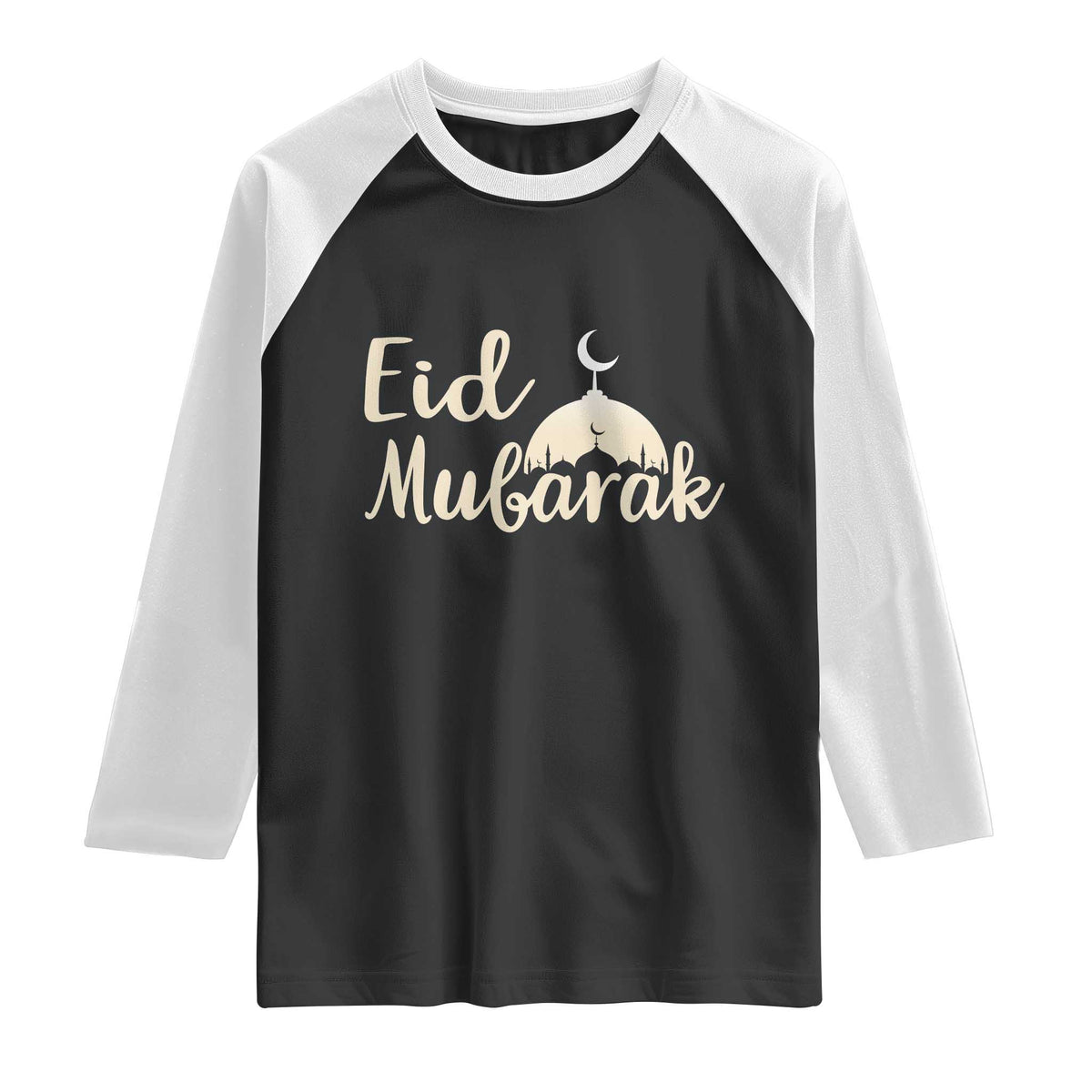 Eid Mubarak Mosque Silhouette Raglan Shirt Islamic Holiday Celebration