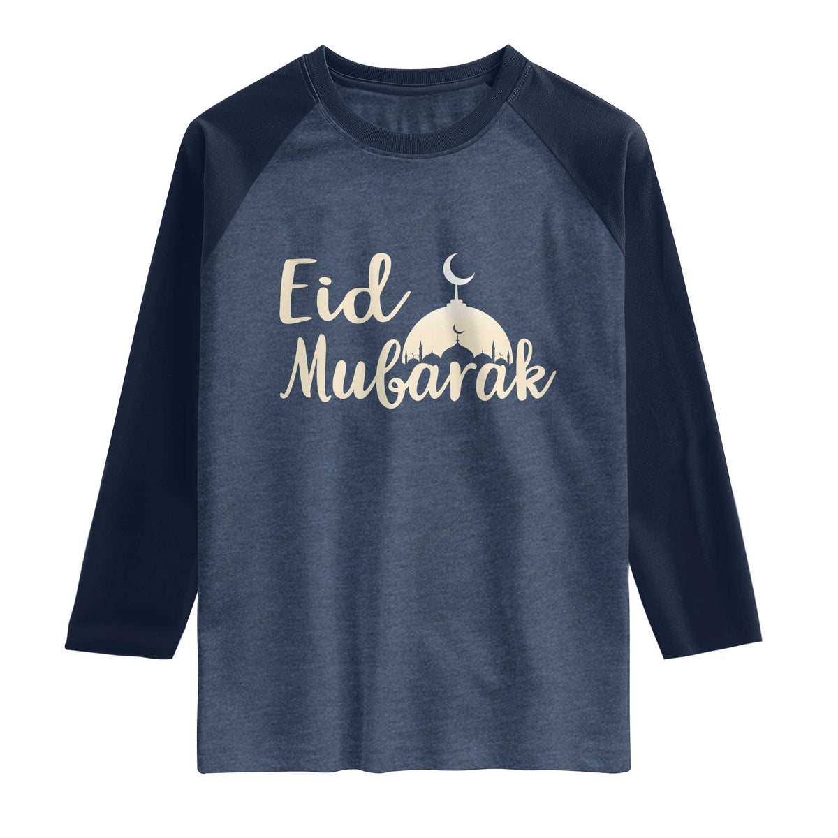 Eid Mubarak Mosque Silhouette Raglan Shirt Islamic Holiday Celebration