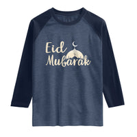 Eid Mubarak Mosque Silhouette Raglan Shirt Islamic Holiday Celebration