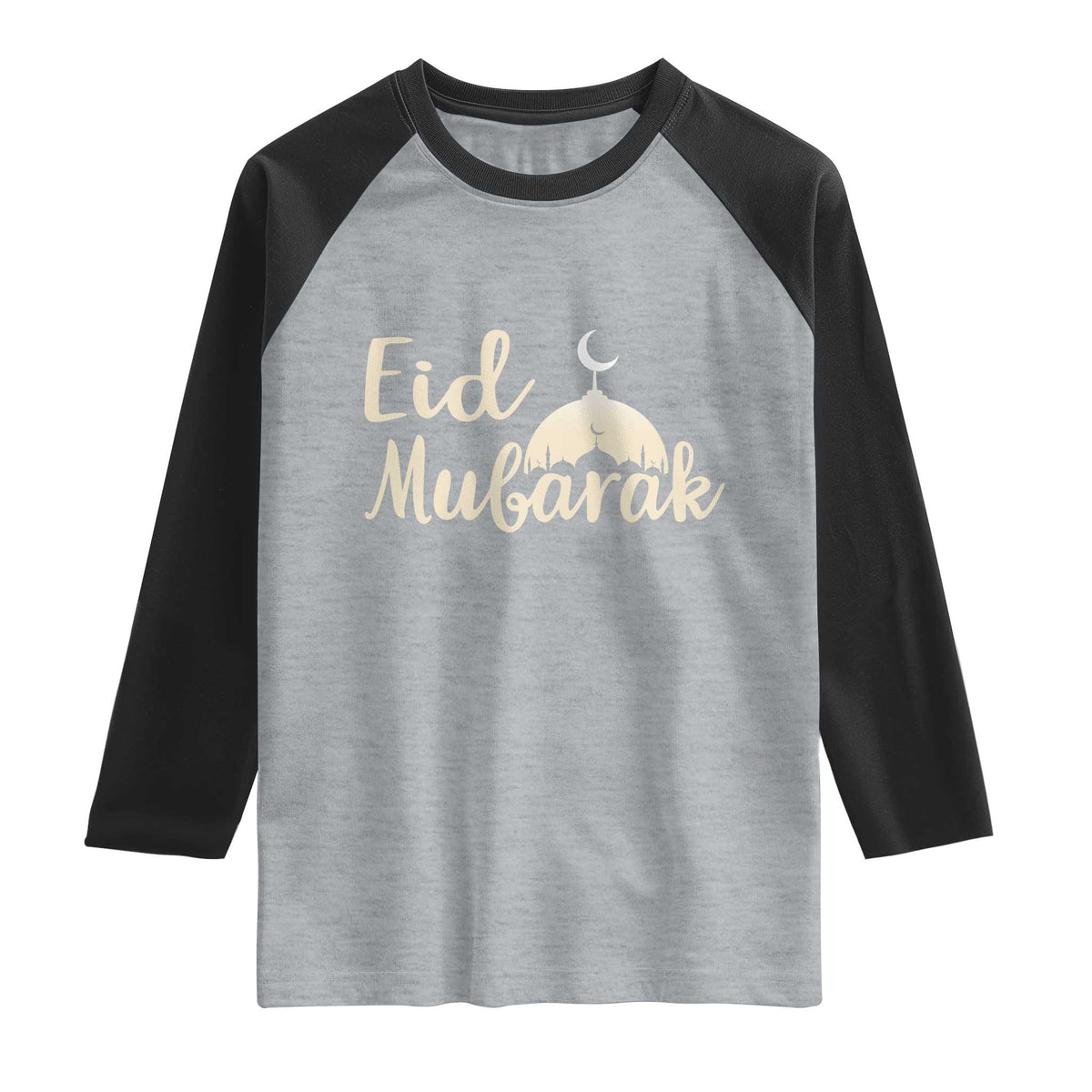 Eid Mubarak Mosque Silhouette Raglan Shirt Islamic Holiday Celebration