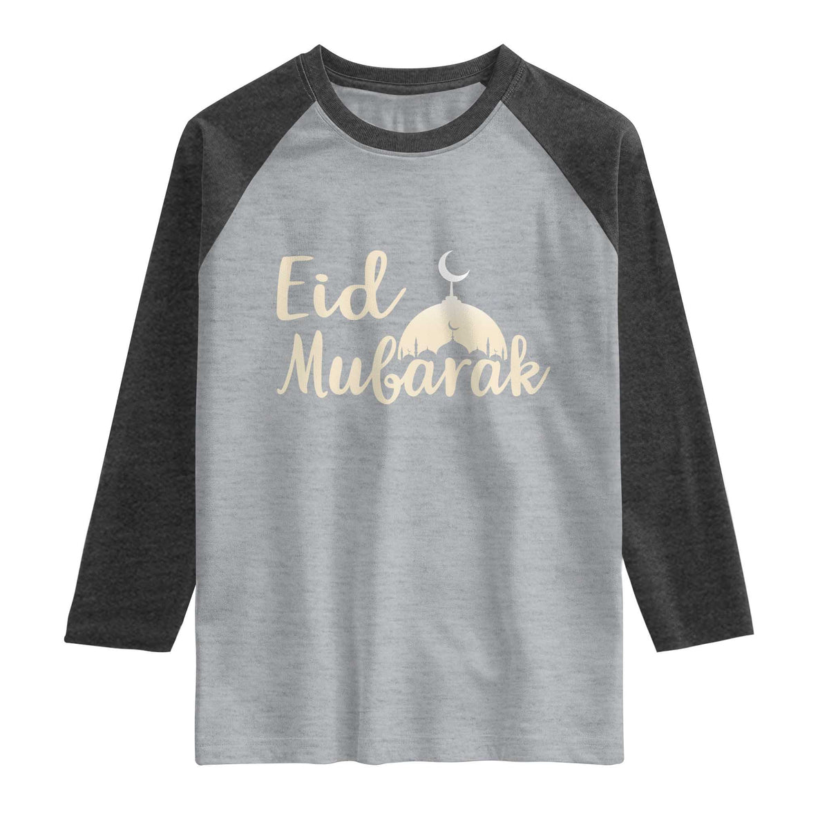 Eid Mubarak Mosque Silhouette Raglan Shirt Islamic Holiday Celebration