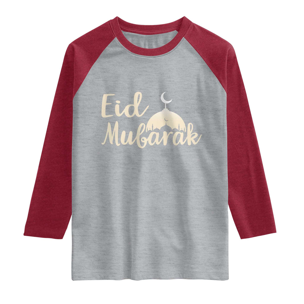 Eid Mubarak Mosque Silhouette Raglan Shirt Islamic Holiday Celebration