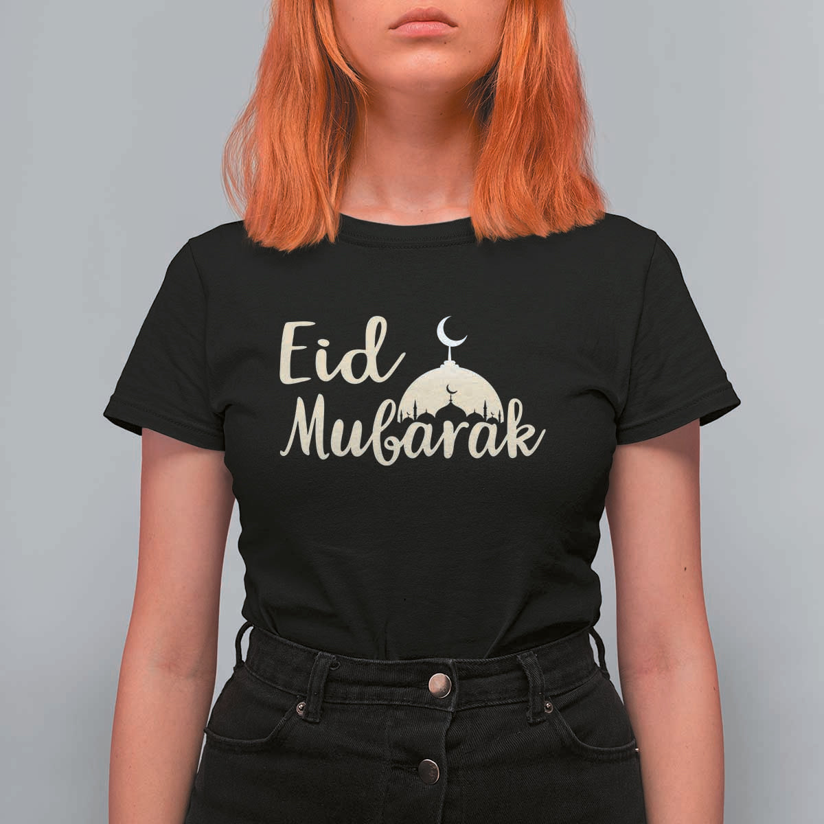 Eid Mubarak Mosque Silhouette T Shirt For Women Islamic Holiday Celebration