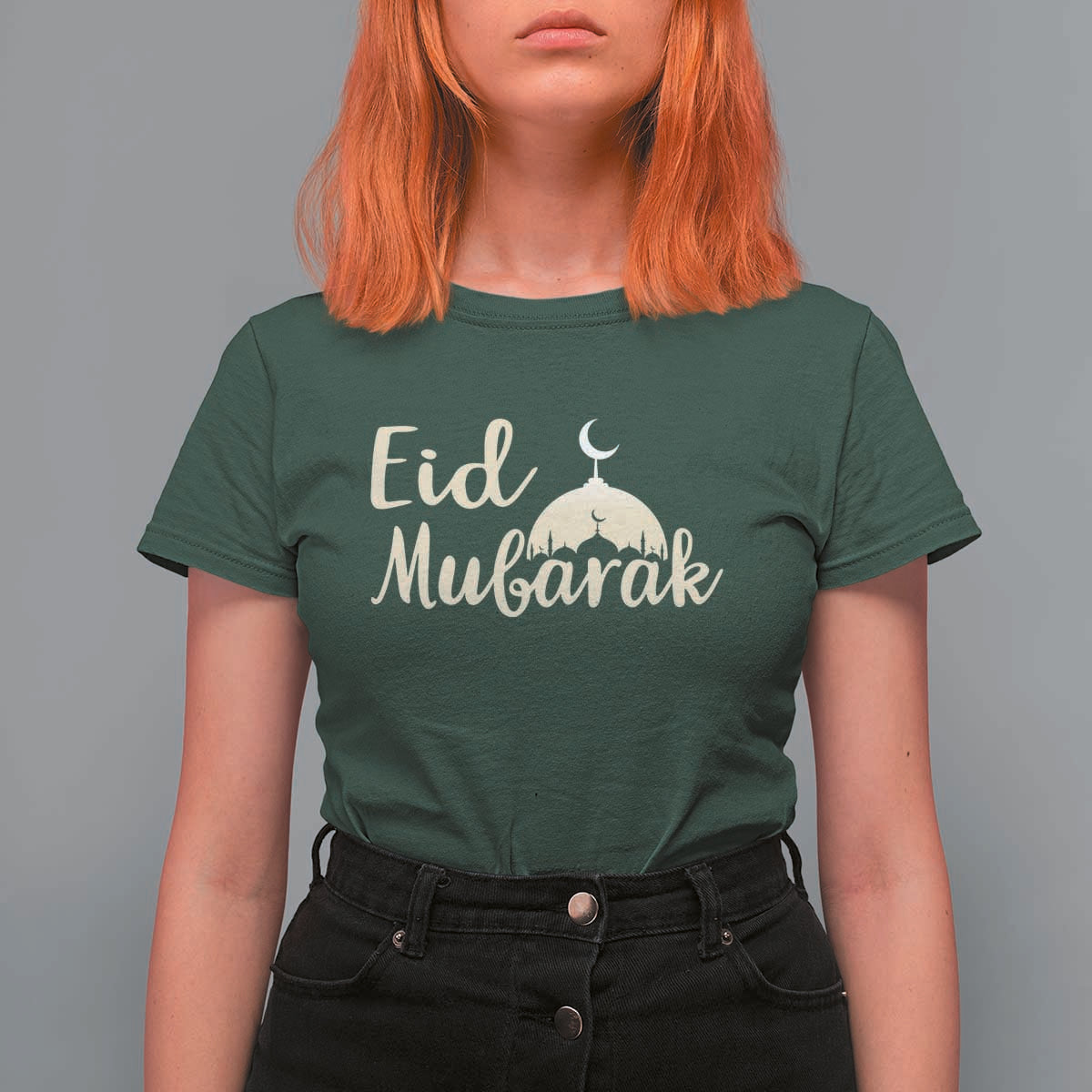 Eid Mubarak Mosque Silhouette T Shirt For Women Islamic Holiday Celebration