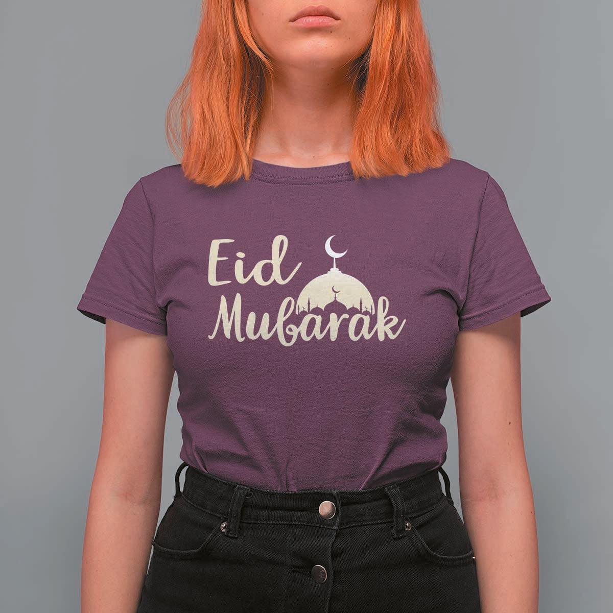 Eid Mubarak Mosque Silhouette T Shirt For Women Islamic Holiday Celebration