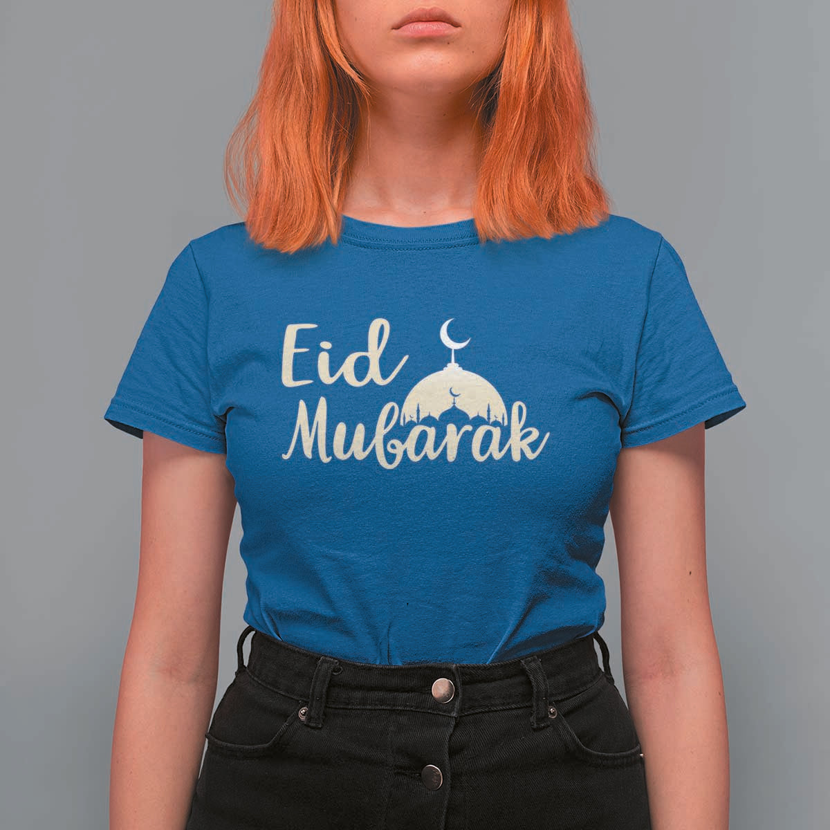 Eid Mubarak Mosque Silhouette T Shirt For Women Islamic Holiday Celebration