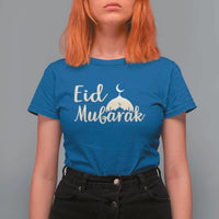 Eid Mubarak Mosque Silhouette T Shirt For Women Islamic Holiday Celebration