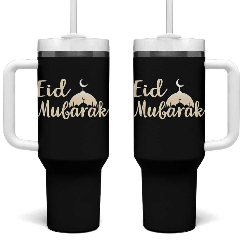 Eid Mubarak Mosque Silhouette Tumbler With Handle Islamic Holiday Celebration