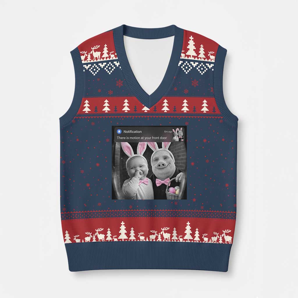 Funny Easter AI Baby with John Pork Meme V-Neck Knit Sweater Vest There Is Motion at Your Front Door Notification Humor