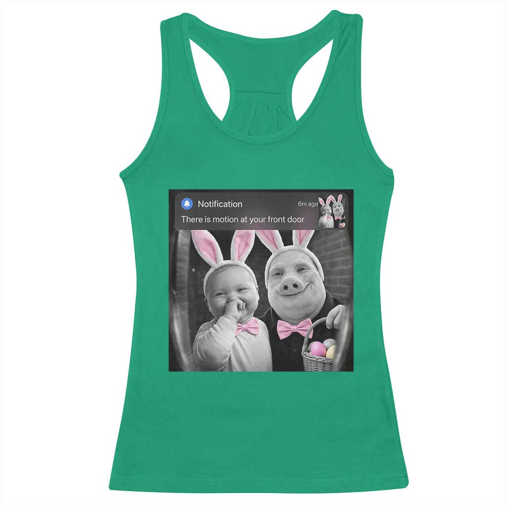 Funny Easter AI Baby with John Pork Meme Racerback Tank Top There Is Motion at Your Front Door Notification Humor
