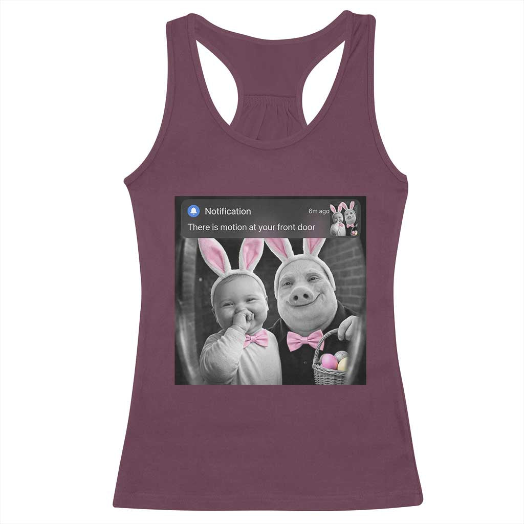 Funny Easter AI Baby with John Pork Meme Racerback Tank Top There Is Motion at Your Front Door Notification Humor