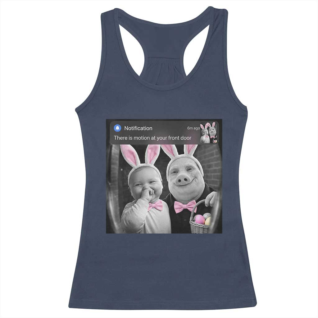 Funny Easter AI Baby with John Pork Meme Racerback Tank Top There Is Motion at Your Front Door Notification Humor