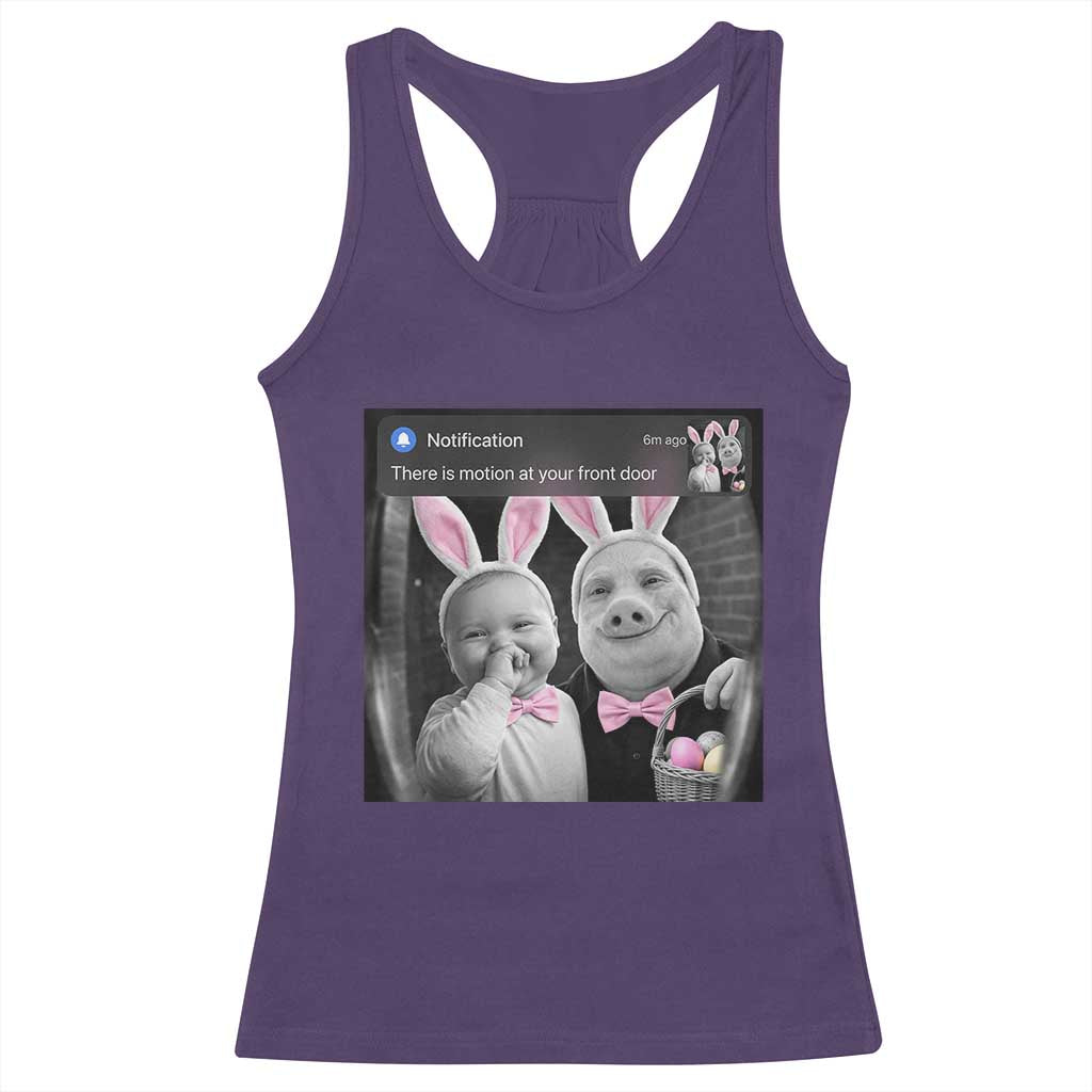 Funny Easter AI Baby with John Pork Meme Racerback Tank Top There Is Motion at Your Front Door Notification Humor