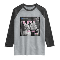 Funny Easter AI Baby with John Pork Meme Raglan Shirt There Is Motion at Your Front Door Notification Humor