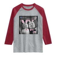 Funny Easter AI Baby with John Pork Meme Raglan Shirt There Is Motion at Your Front Door Notification Humor