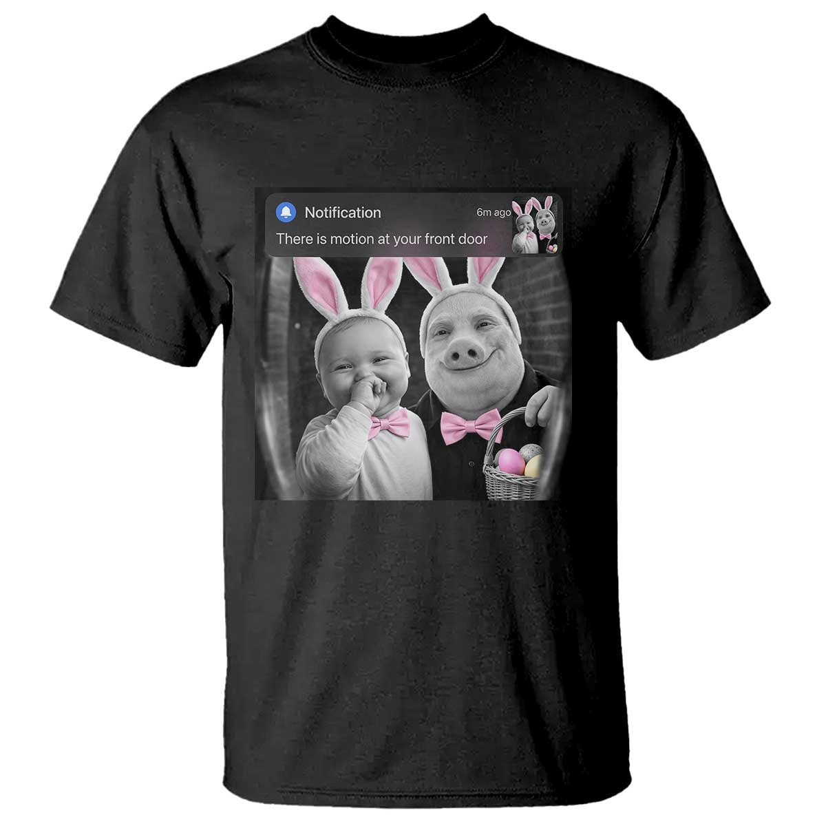 Funny Easter AI Baby with John Pork Meme T Shirt There Is Motion at Your Front Door Notification Humor