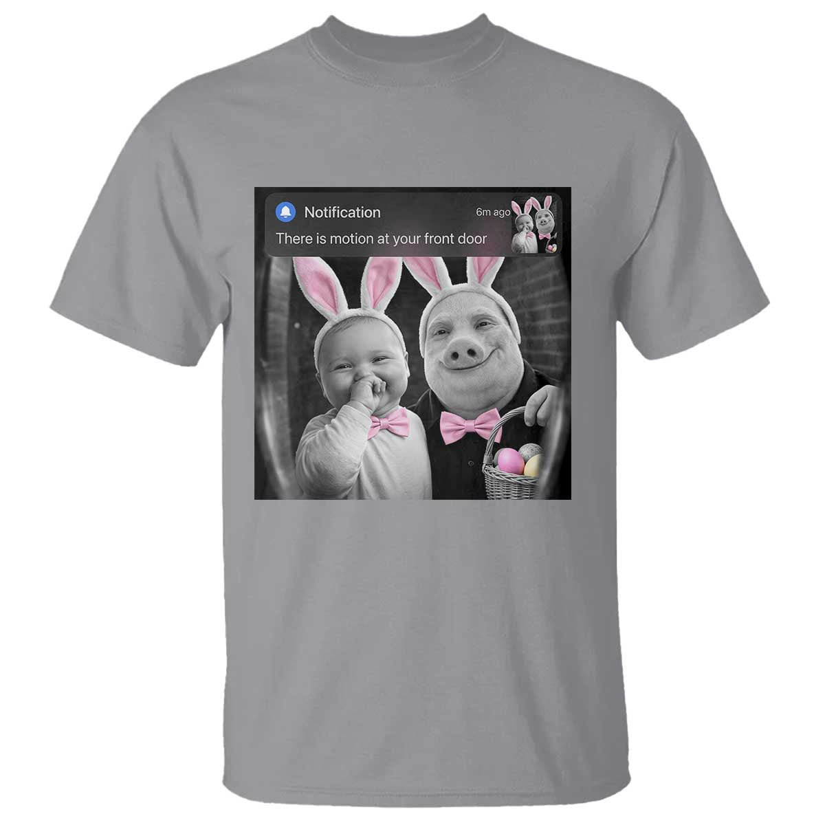 Funny Easter AI Baby with John Pork Meme T Shirt There Is Motion at Your Front Door Notification Humor