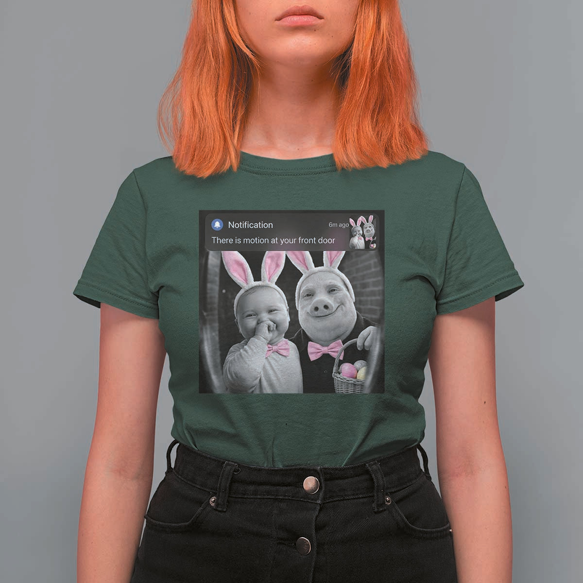 Funny Easter AI Baby with John Pork Meme T Shirt For Women There Is Motion at Your Front Door Notification Humor