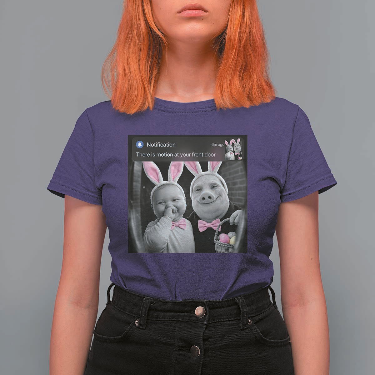Funny Easter AI Baby with John Pork Meme T Shirt For Women There Is Motion at Your Front Door Notification Humor