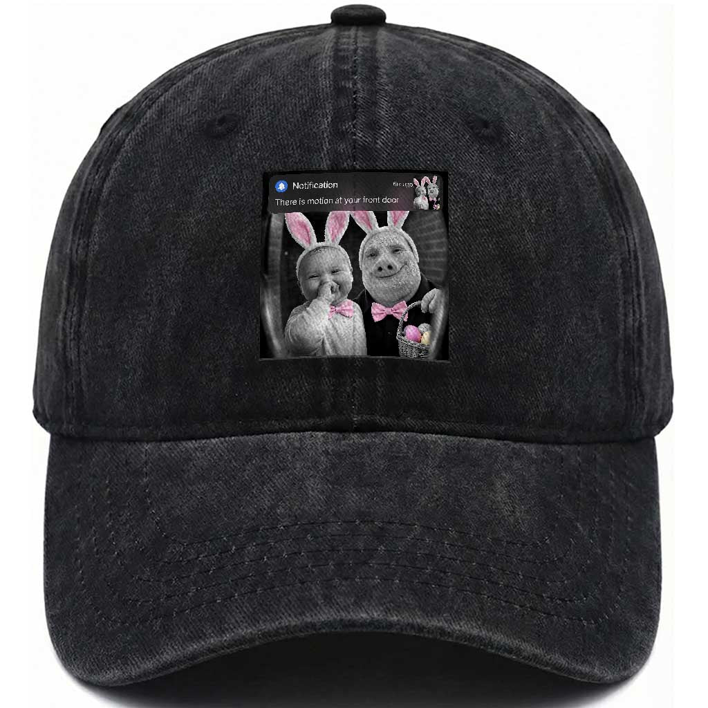 Funny Easter AI Baby with John Pork Meme Washed Cotton Baseball Cap There Is Motion at Your Front Door Notification Humor