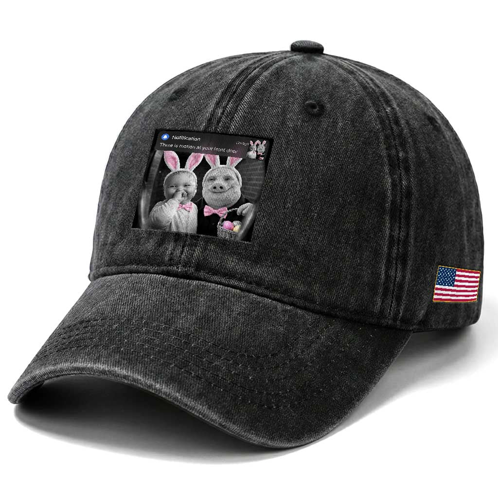 Funny Easter AI Baby with John Pork Meme Washed Cotton Baseball Cap There Is Motion at Your Front Door Notification Humor