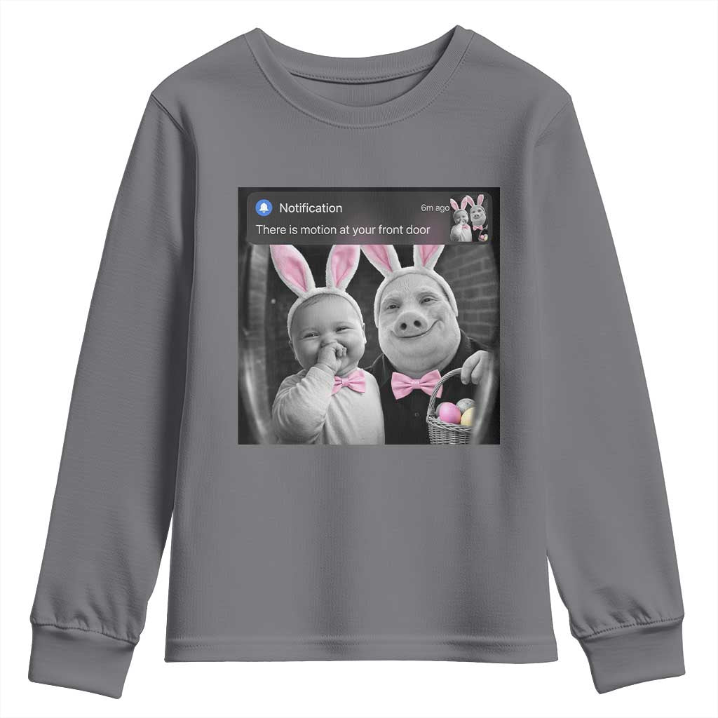 Funny Easter AI Baby with John Pork Meme Youth Sweatshirt There Is Motion at Your Front Door Notification Humor