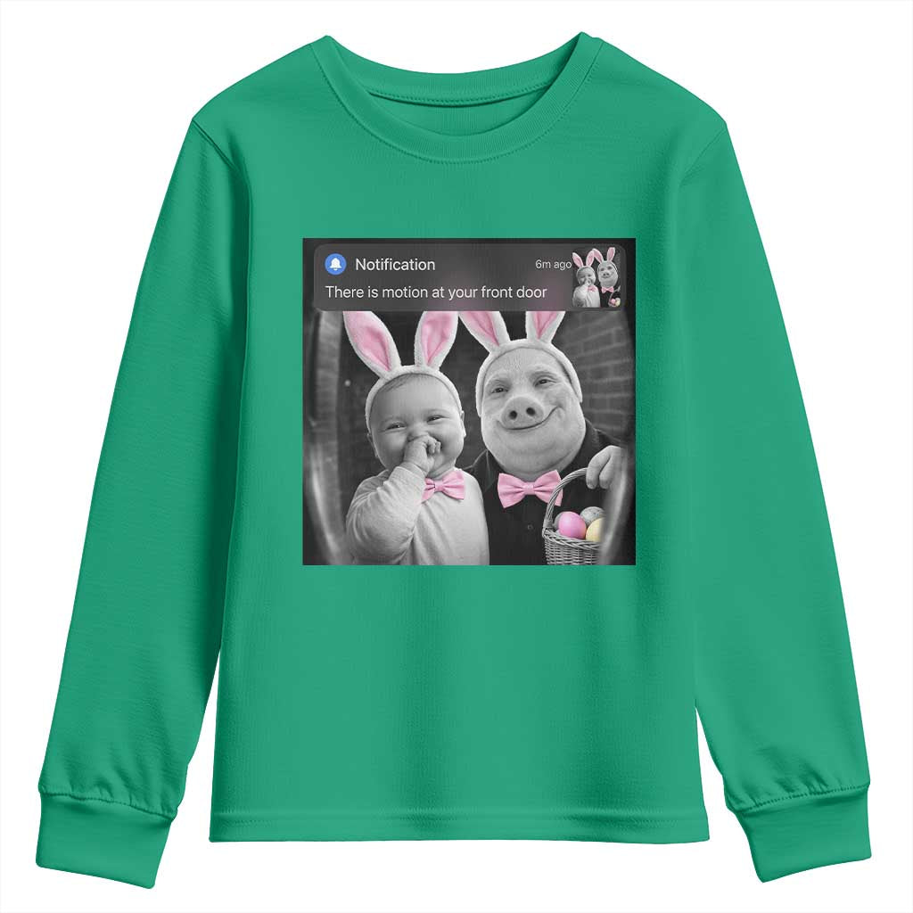 Funny Easter AI Baby with John Pork Meme Youth Sweatshirt There Is Motion at Your Front Door Notification Humor