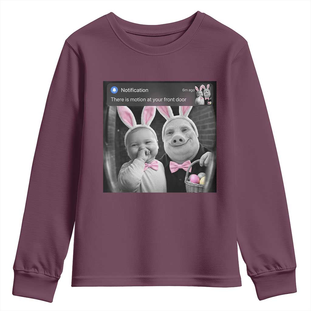 Funny Easter AI Baby with John Pork Meme Youth Sweatshirt There Is Motion at Your Front Door Notification Humor