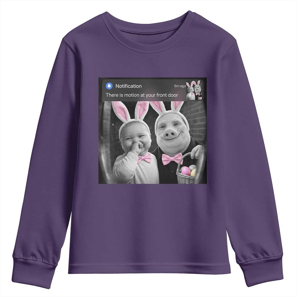Funny Easter AI Baby with John Pork Meme Youth Sweatshirt There Is Motion at Your Front Door Notification Humor