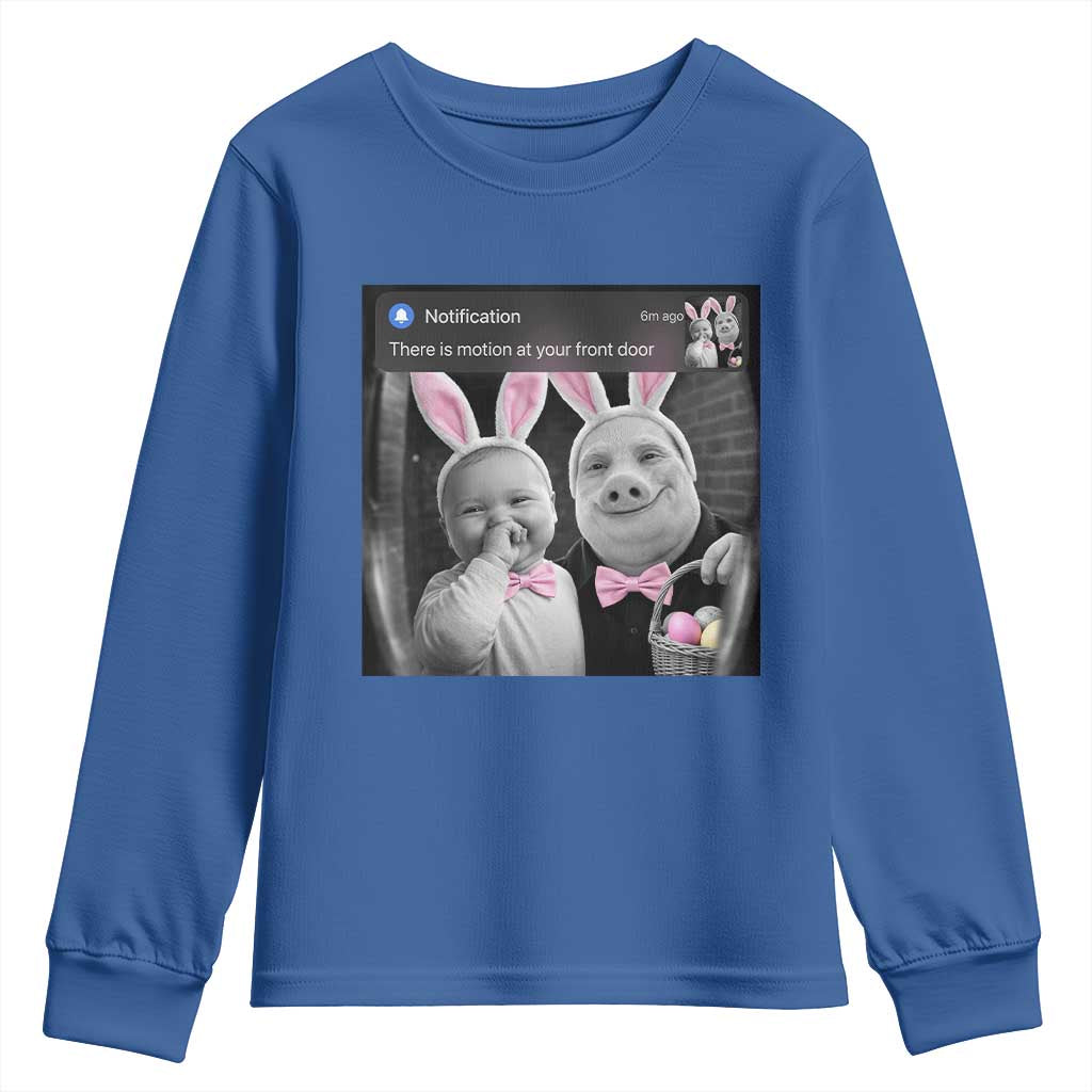 Funny Easter AI Baby with John Pork Meme Youth Sweatshirt There Is Motion at Your Front Door Notification Humor